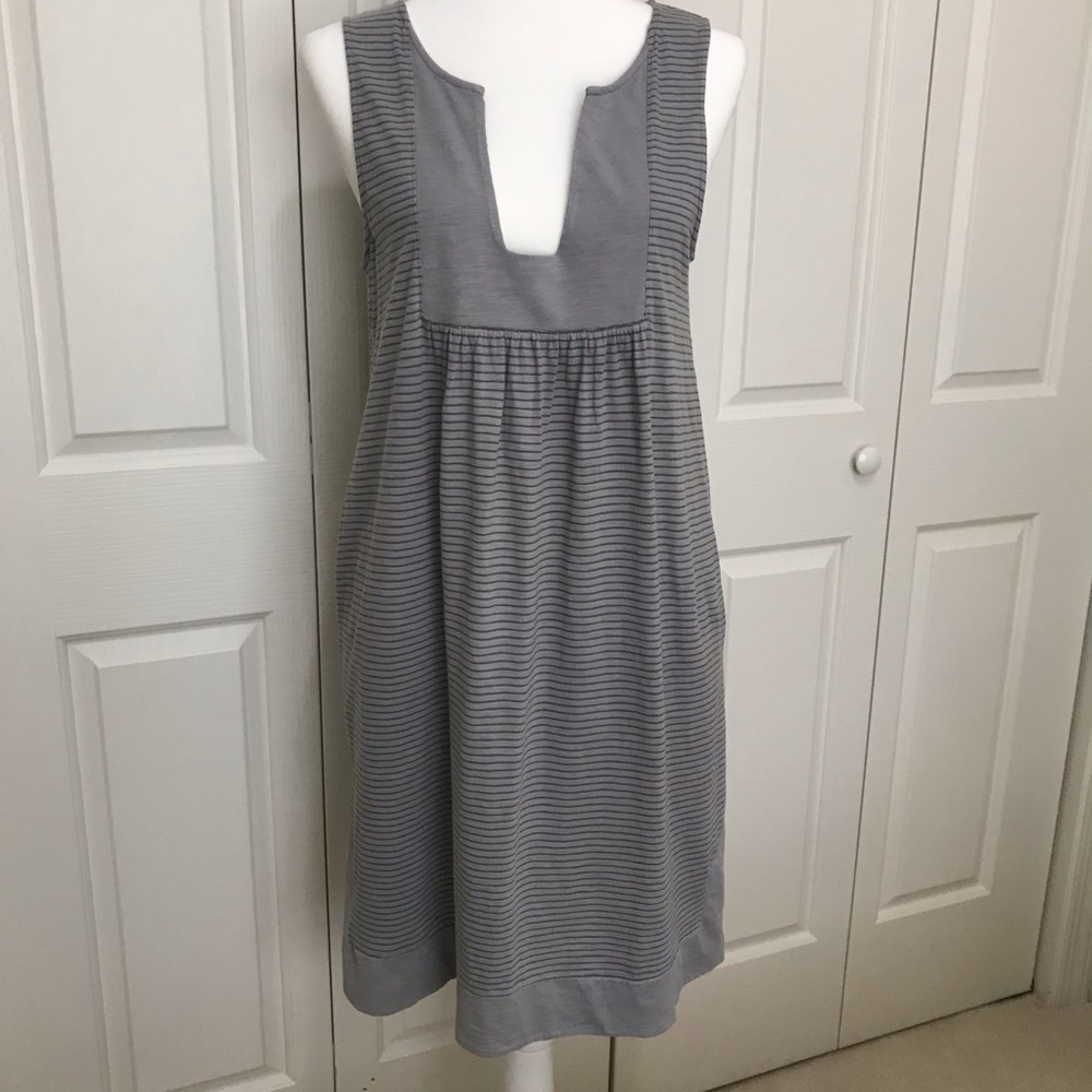 J.Crew Factory Gray Stripe Sleeveless Cotton Pocket Dress Notch Neck Small